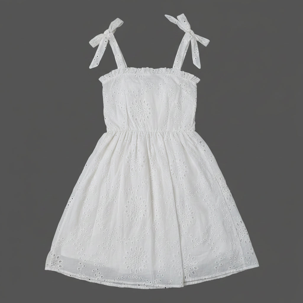 Abito Corto in Pizzo Sangallo Made in Italy - Spalline con Fiocco