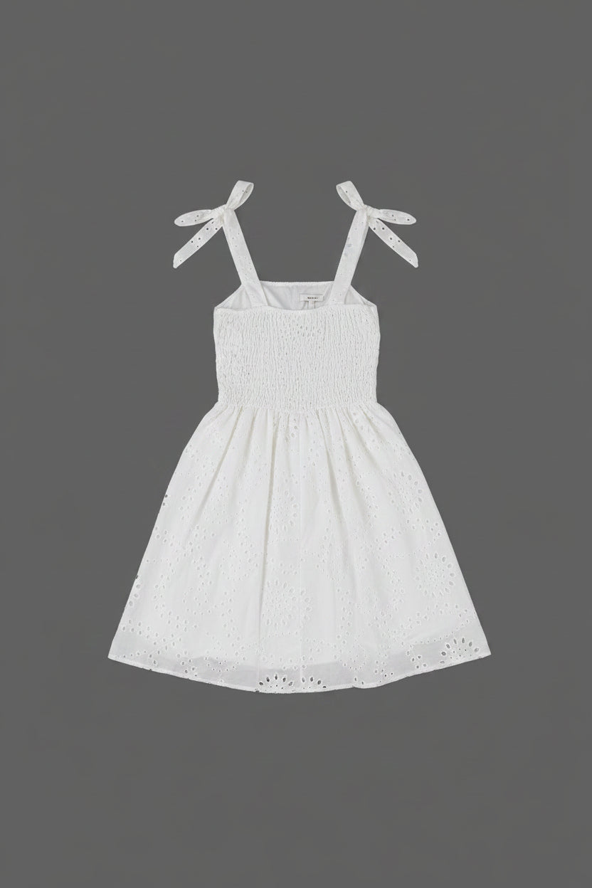 Abito Corto in Pizzo Sangallo Made in Italy - Spalline con Fiocco