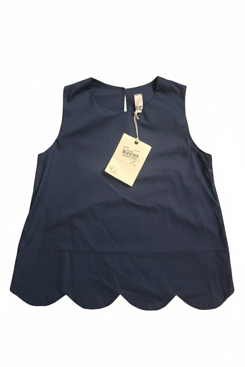 Blusa Smanicata con Taglio a Onde