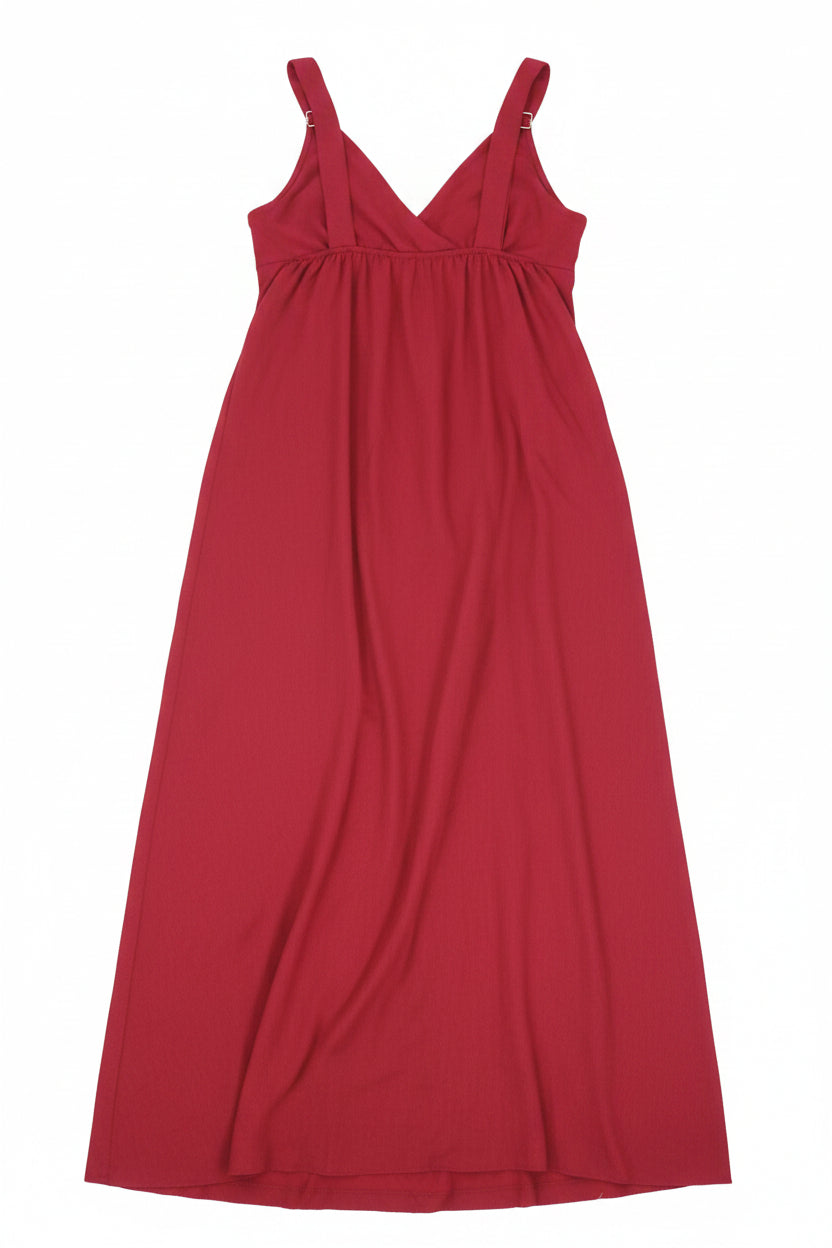 Abito Lungo Svasato con Scollo a V e Dettagli Dorati
