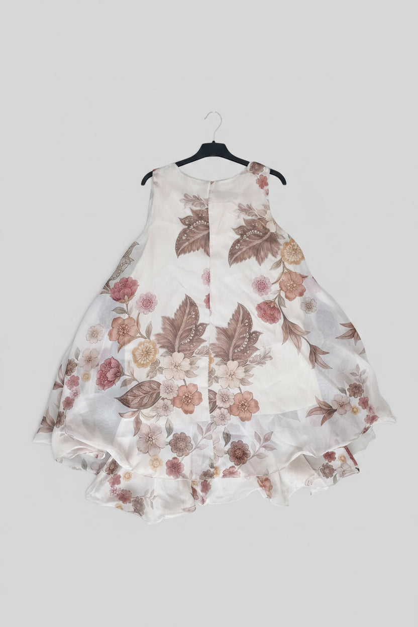 Abito Corto Svasato a Fiori in Chiffon