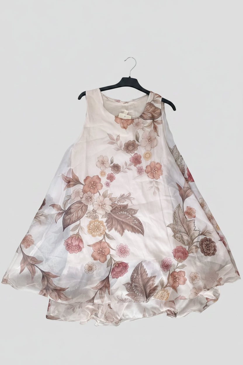 Abito Corto Svasato a Fiori in Chiffon