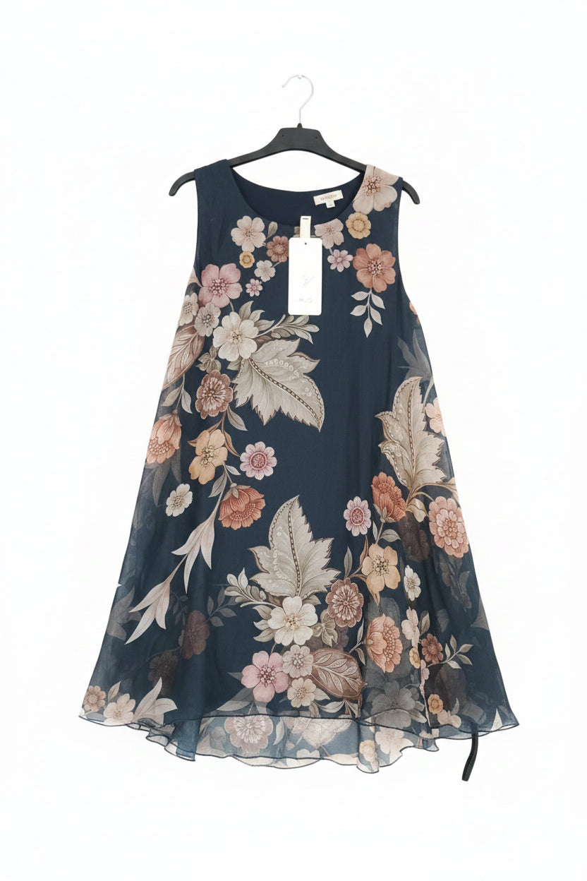 Abito Corto Svasato a Fiori in Chiffon