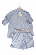 Completo Coordinato a Righe Azzurre con Camicia e Shorts