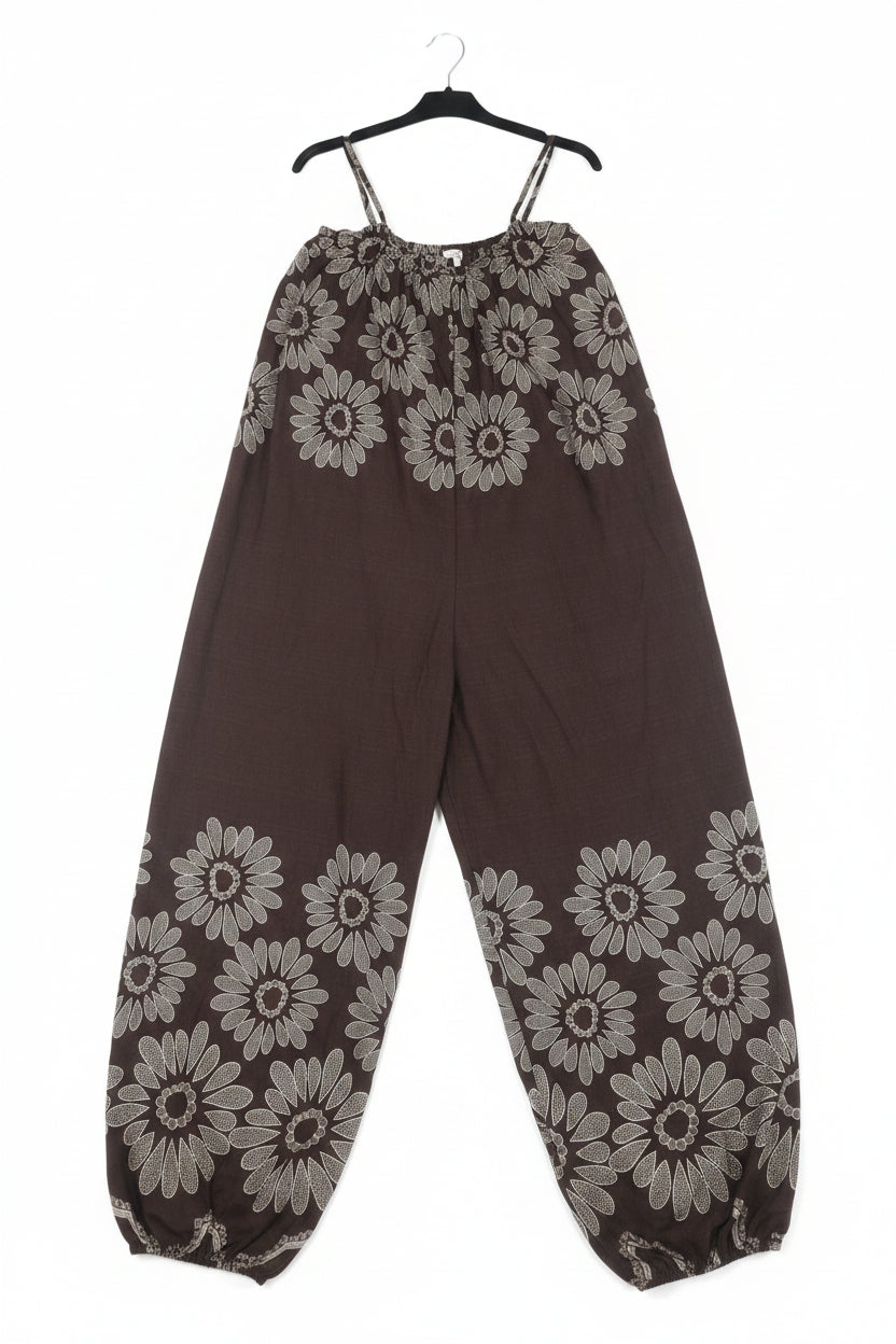 Tuta Intera Jumpsuit Over in Misto Viscosa con Stampa Margherita Etnica
