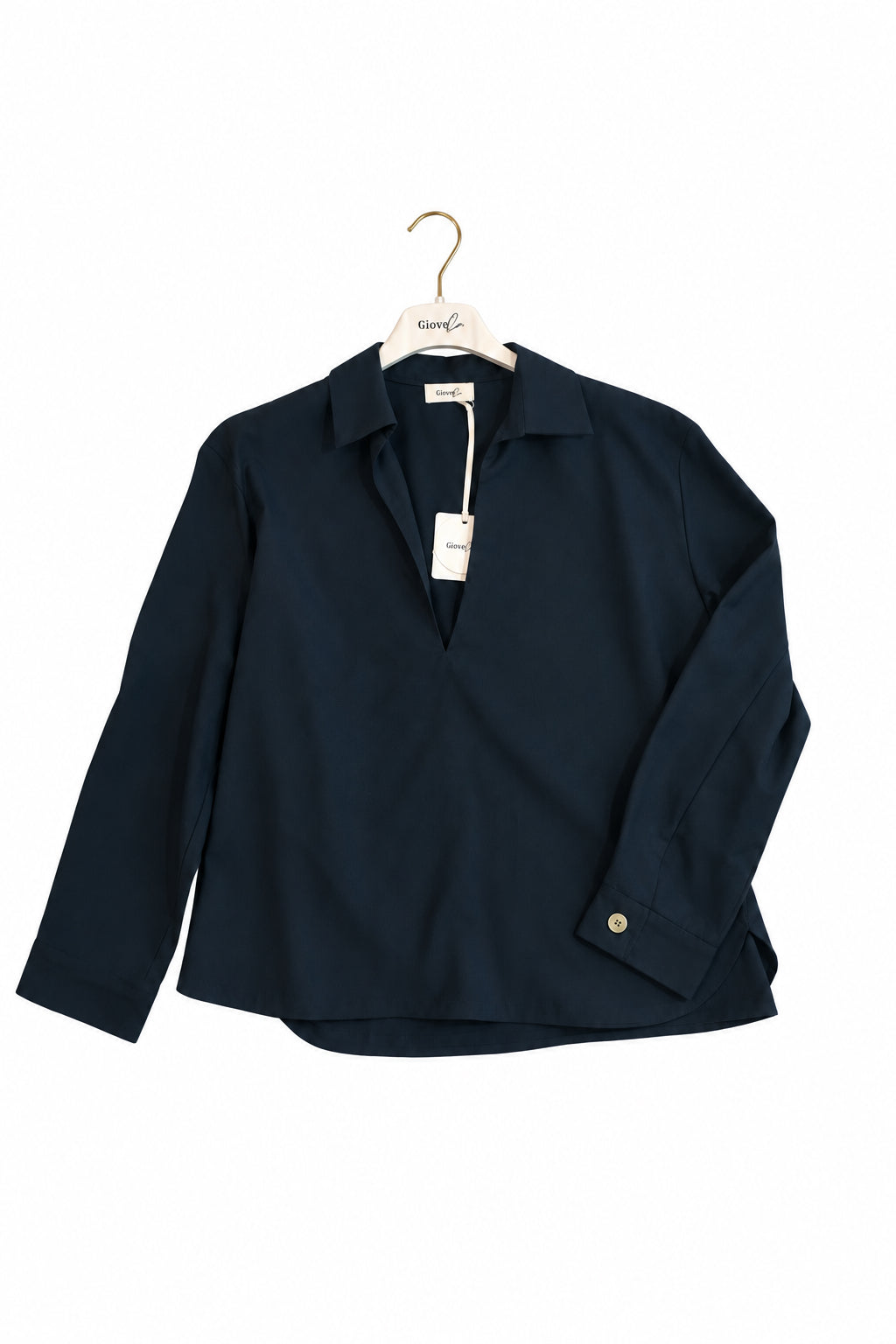 New Blusa Fluida con Scollo a V e Colletto