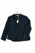 New Blusa Fluida con Scollo a V e Colletto