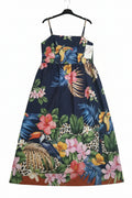 Abito Midi in Puro Cotone con Stampa Tropicale e Corpetto Elastico