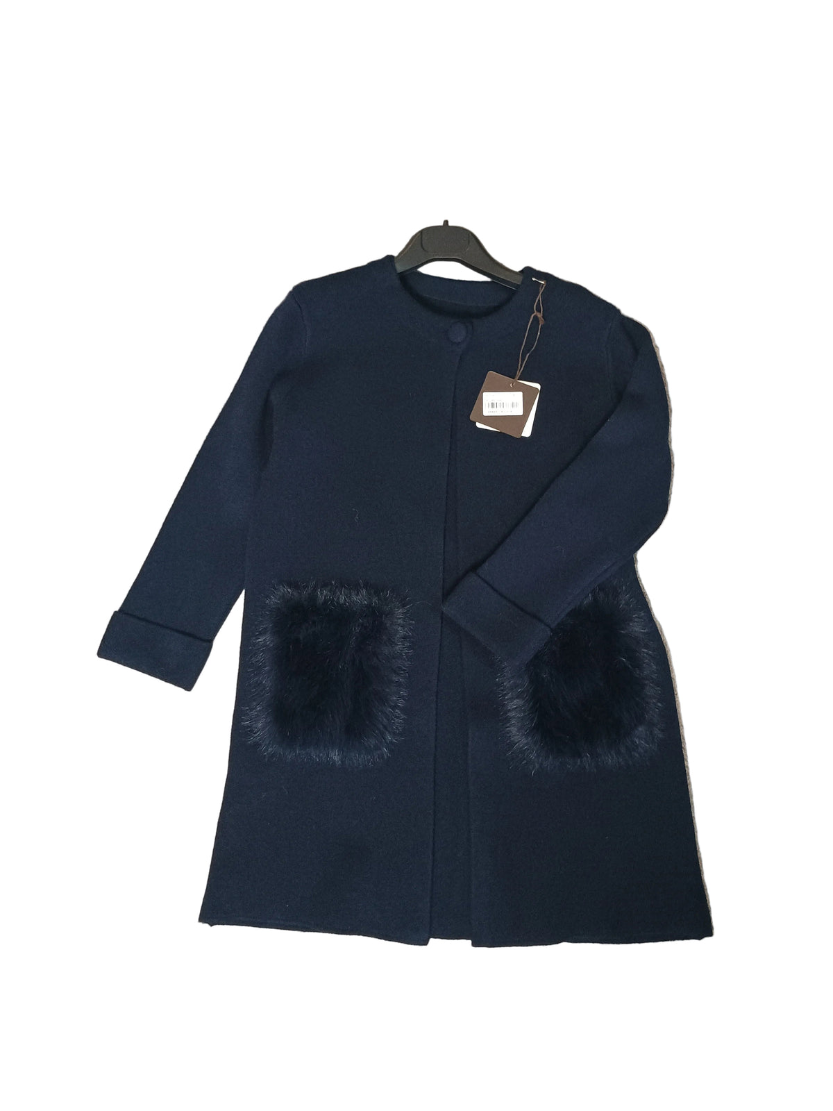 New Cappottino in Maglia con Tasche in Eco Pelliccia