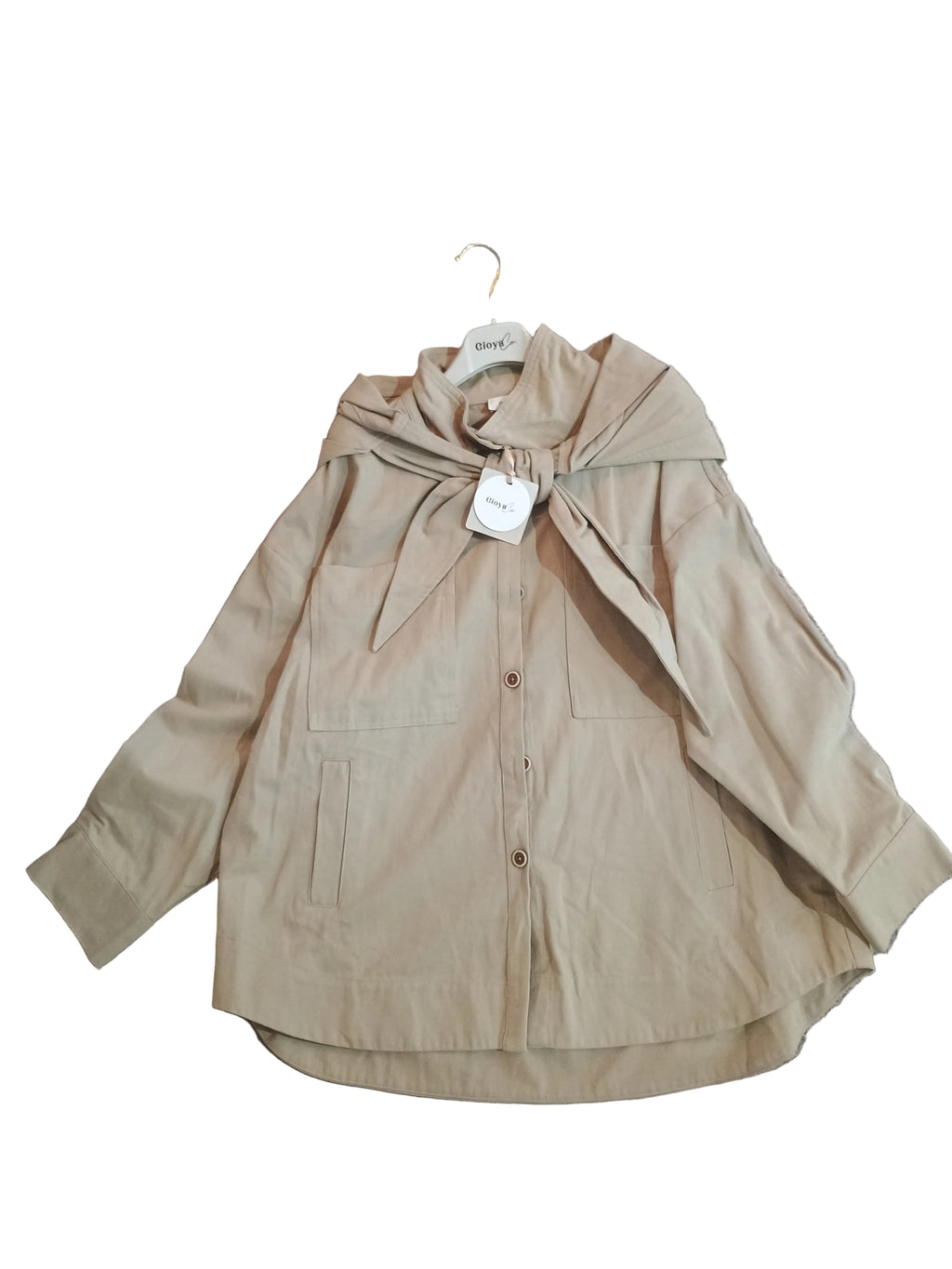 New Giacca Camicia in Puro Cotone con Cappuccio Removibile