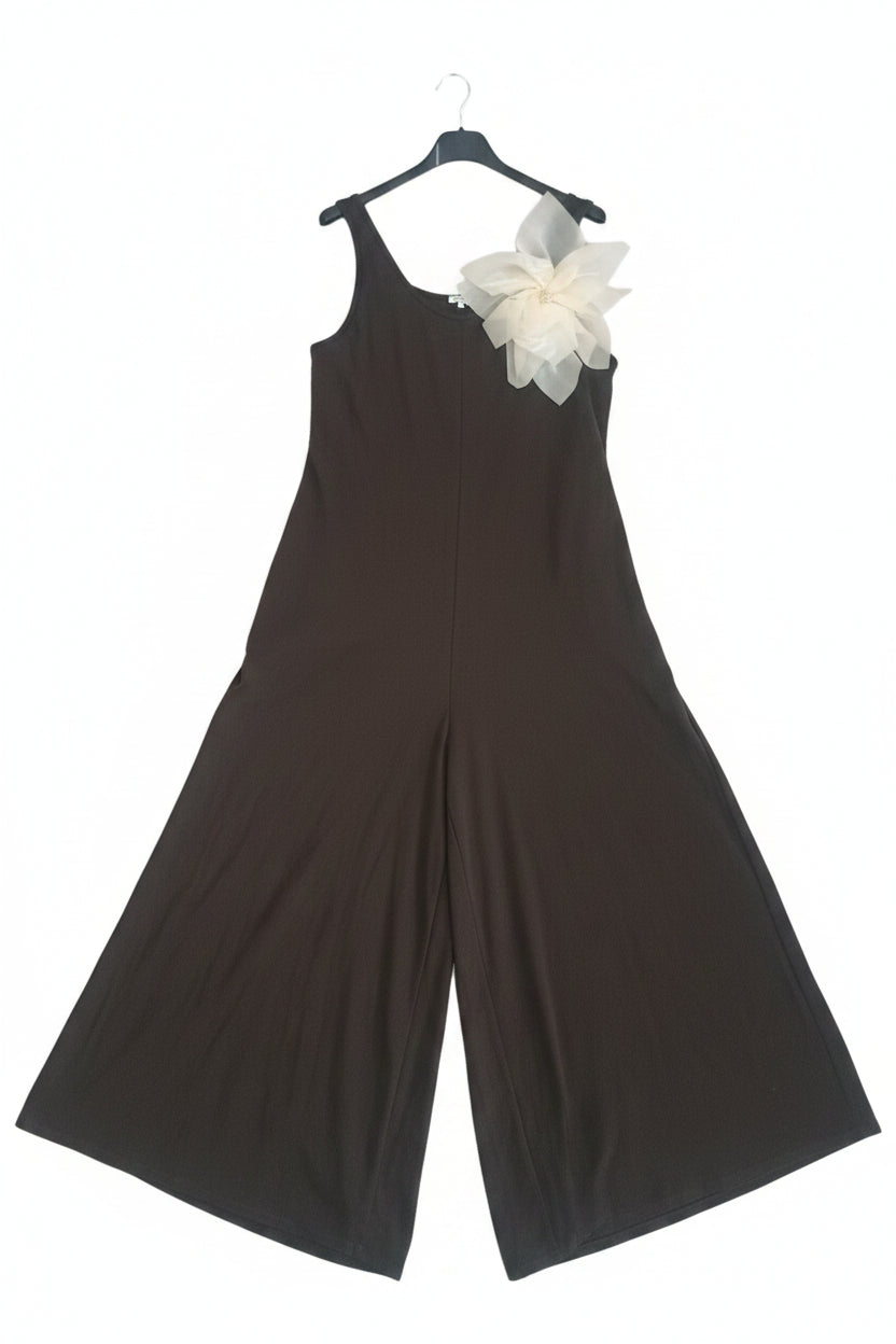 Tuta Jumpsuit Oversize a Gamba Larga con Spilla Fiore - Made in Italy
