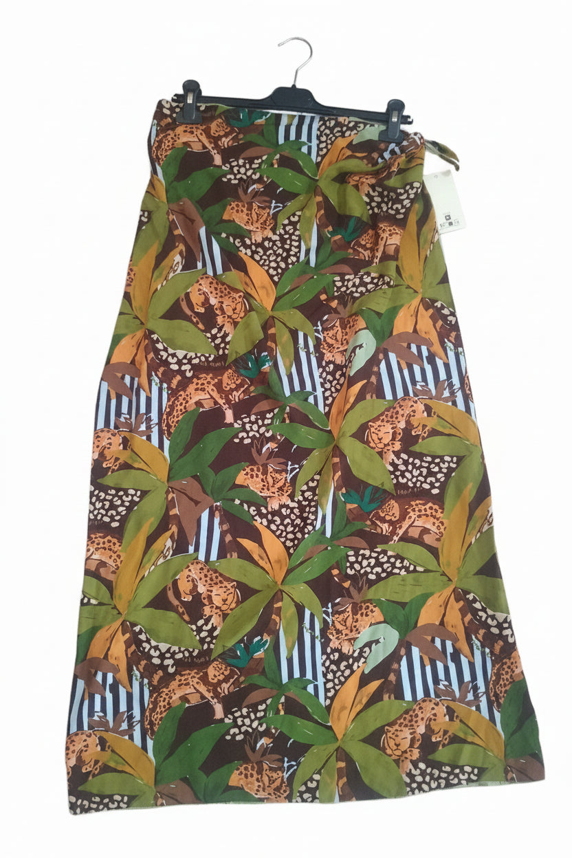 Pareo Lungo in Viscosa con Stampa Jungle e Giaguari - Made in Italy