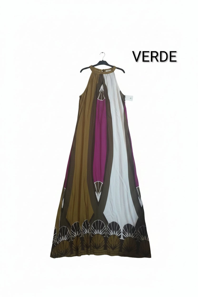 Vestito Lungo Estivo Scollo all'Americana in Viscosa - Taglia Unica Comoda