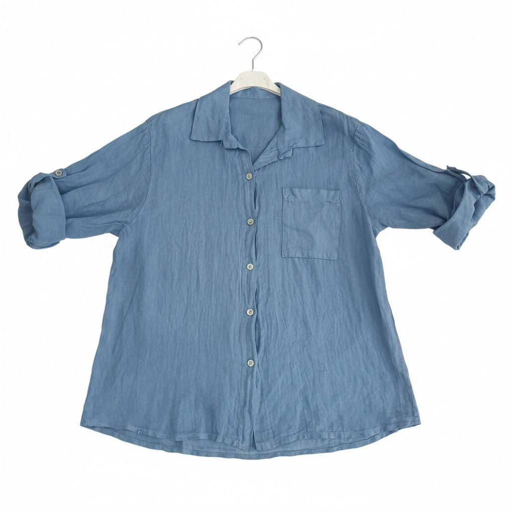 Camicia Comfort in 100% Lino a Maniche Regolabili