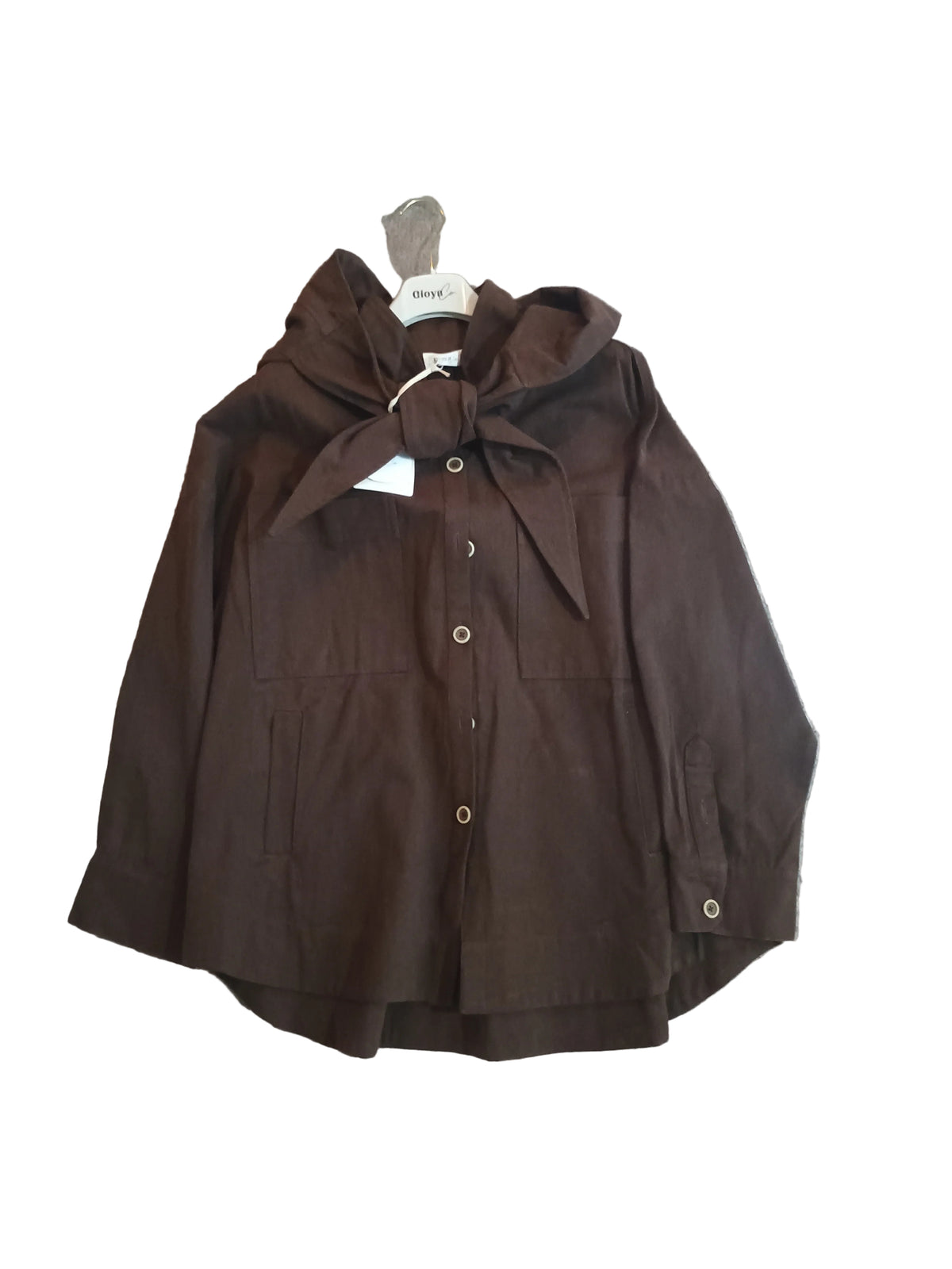 New Giacca Camicia in Puro Cotone con Cappuccio Removibile