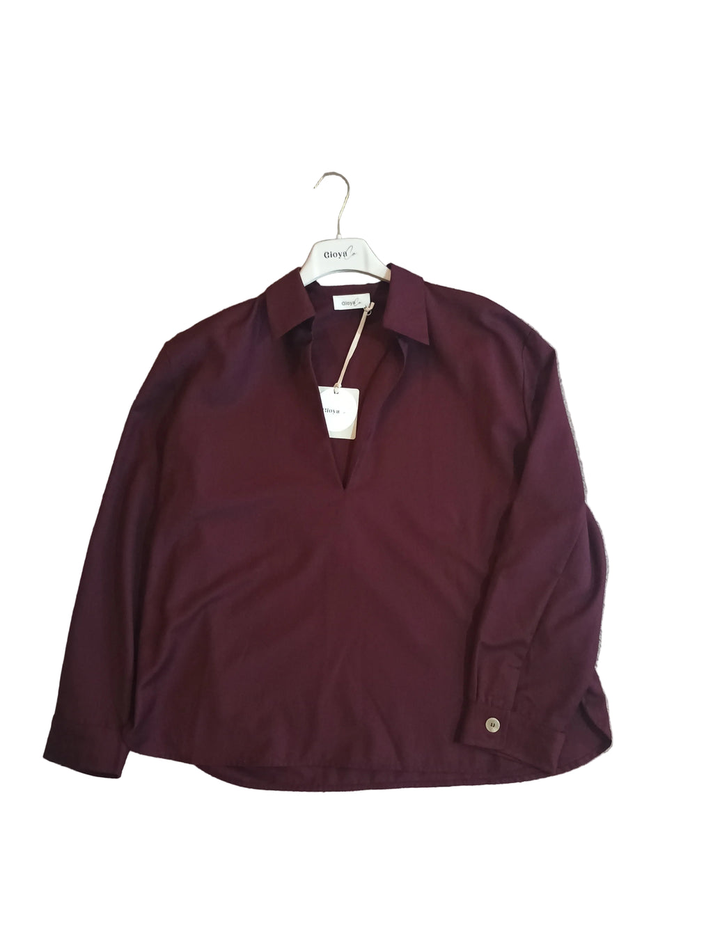 New Blusa Fluida con Scollo a V e Colletto
