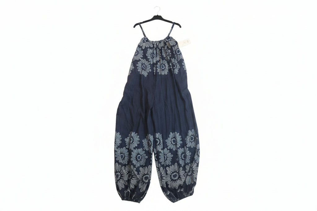 Tuta Intera Jumpsuit Over in Misto Viscosa con Stampa Margherita Etnica