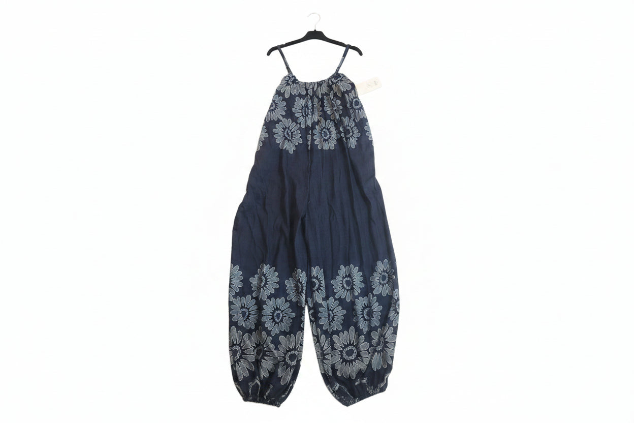 Tuta Intera Jumpsuit Over in Misto Viscosa con Stampa Margherita Etnica