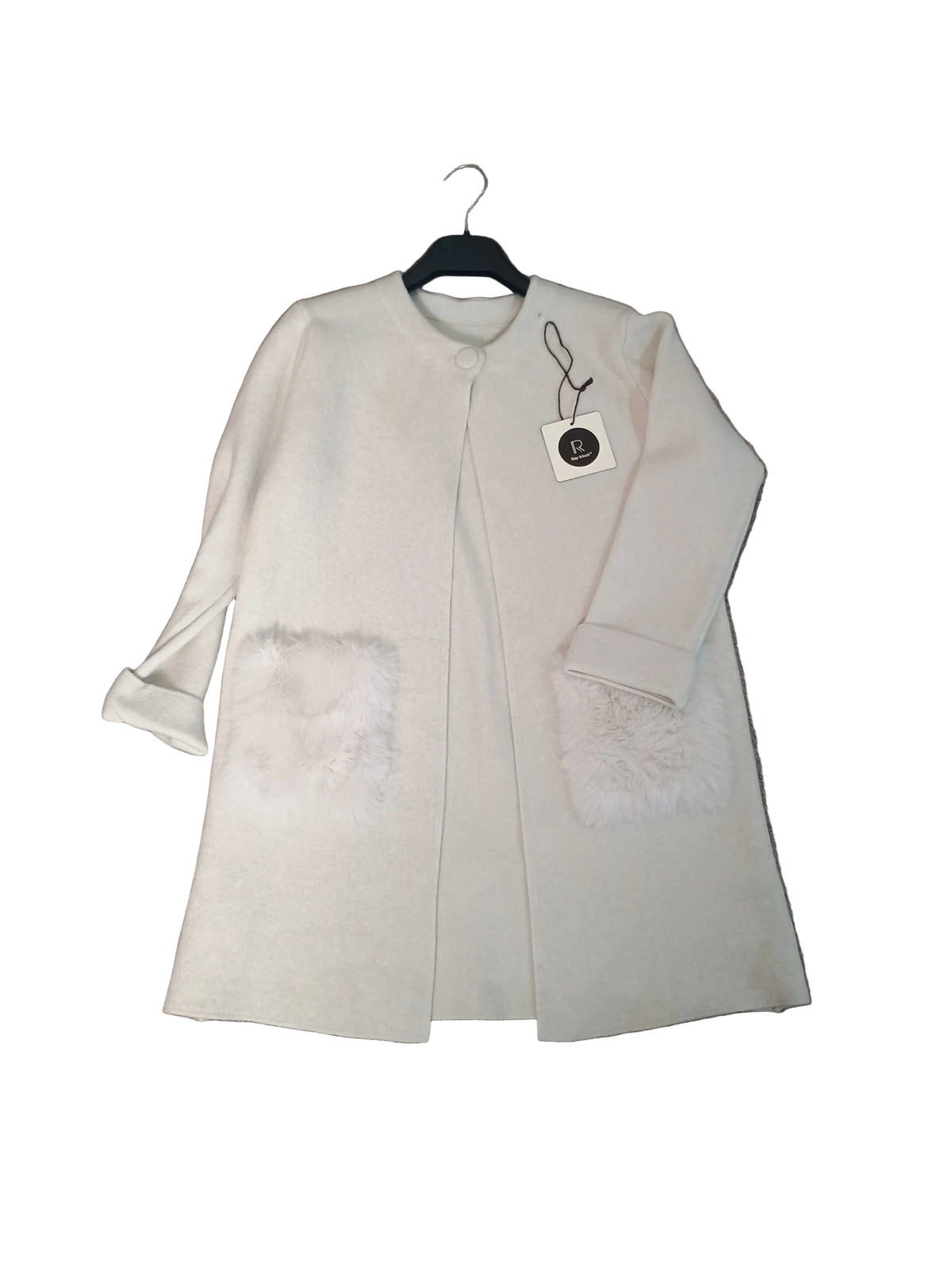 New Cappottino in Maglia con Tasche in Eco Pelliccia
