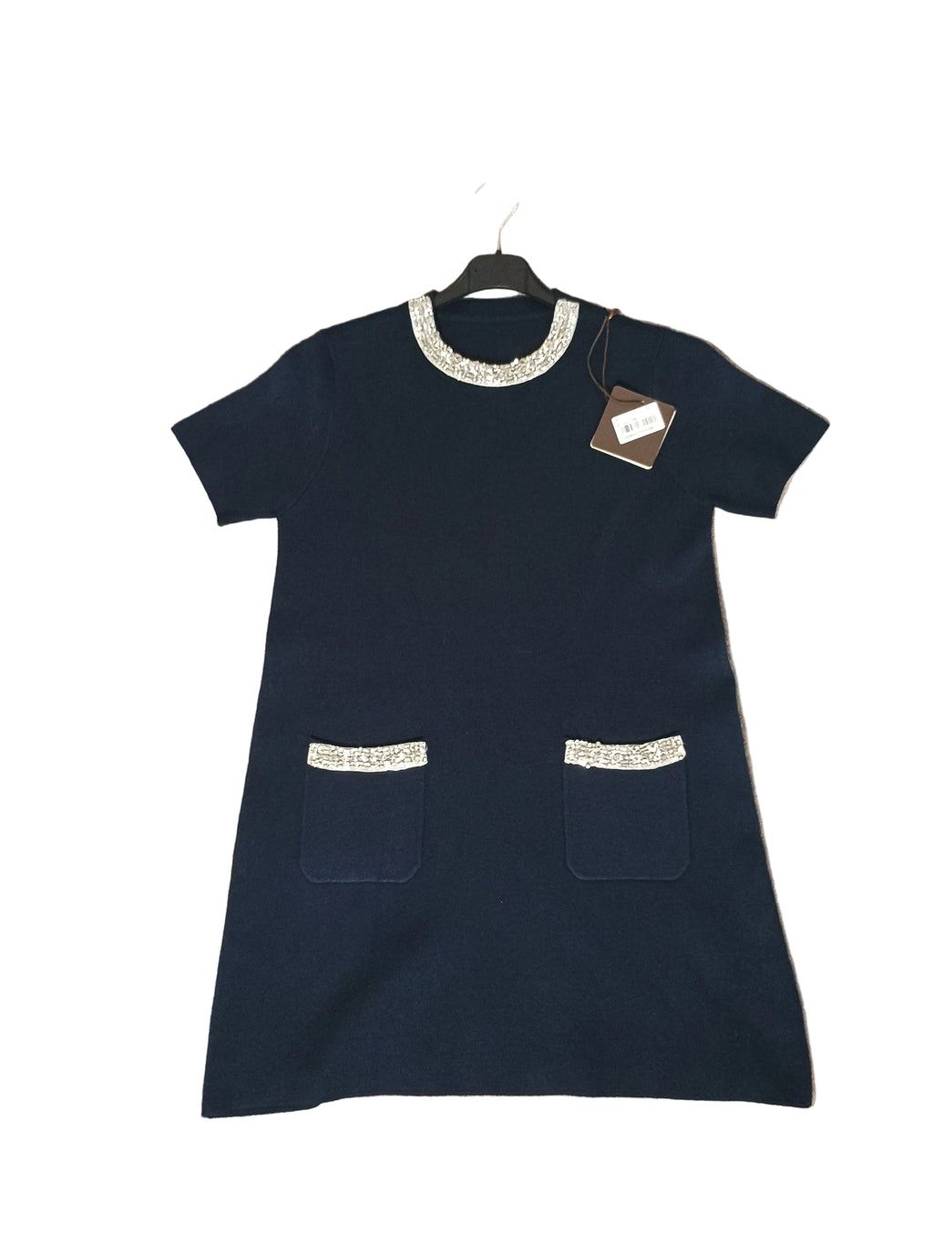 New Vestito Tubino in Maglia con Dettagli Strass