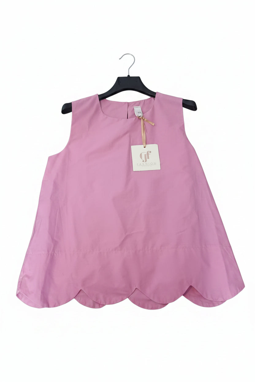 Blusa Smanicata con Taglio a Onde